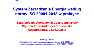System Zarządzania Energią według normy ISO 50001:2018 w praktyce – Szkolenie dla pracowników Wydziału