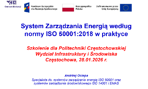 System Zarządzania Energią według normy ISO 50001:2018 w praktyce – Szkolenie dla pracowników Wydziału